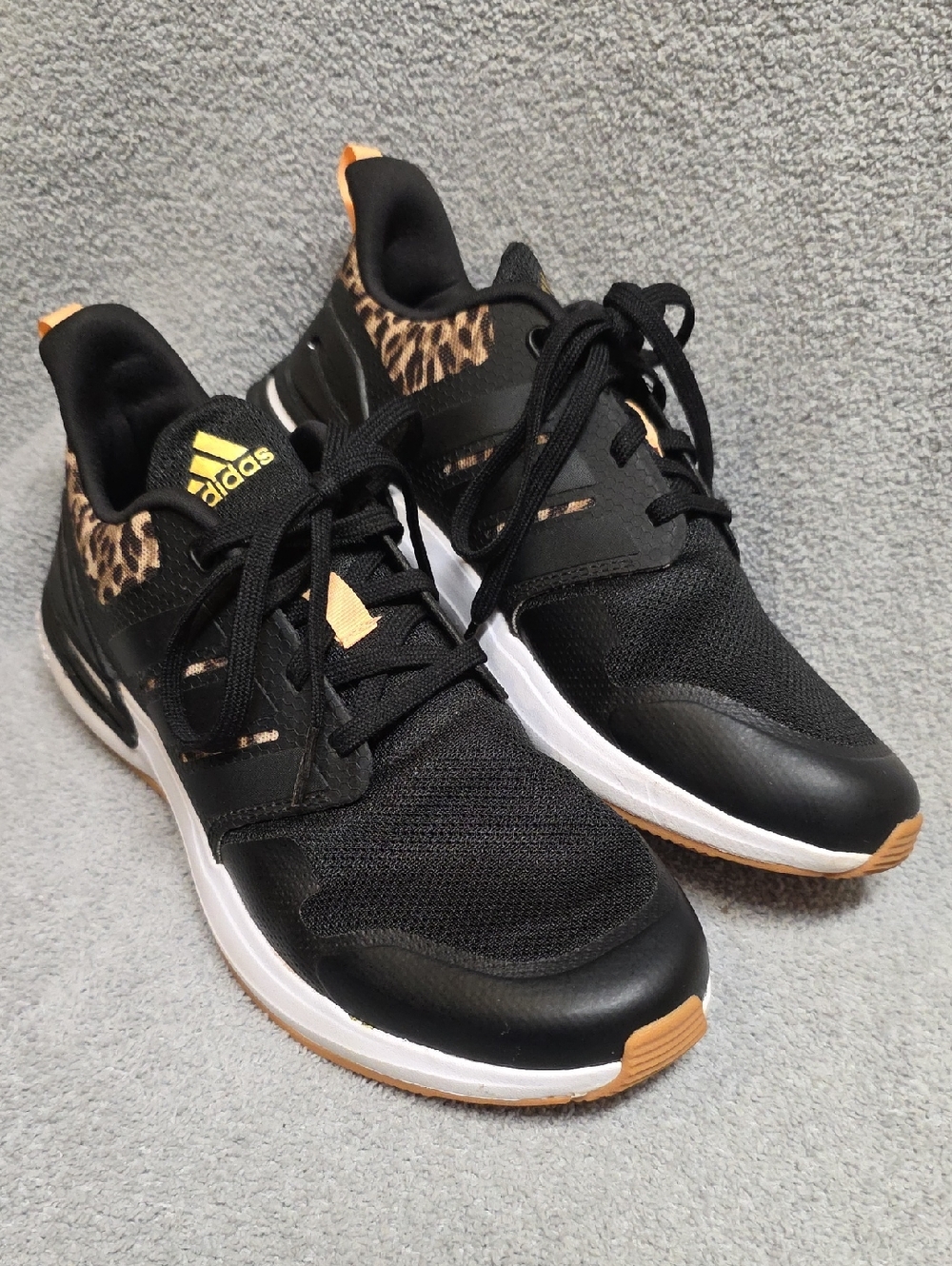 adidas BIG KIDS *Black Athletic Sneakers with Leopard and Peach Accents